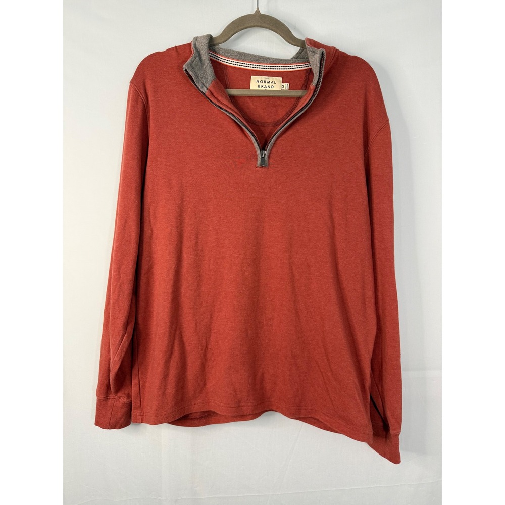 The Normal Brand Quarter Zip Pullover Mens Medium Rust Orange Cotton Blend Logo